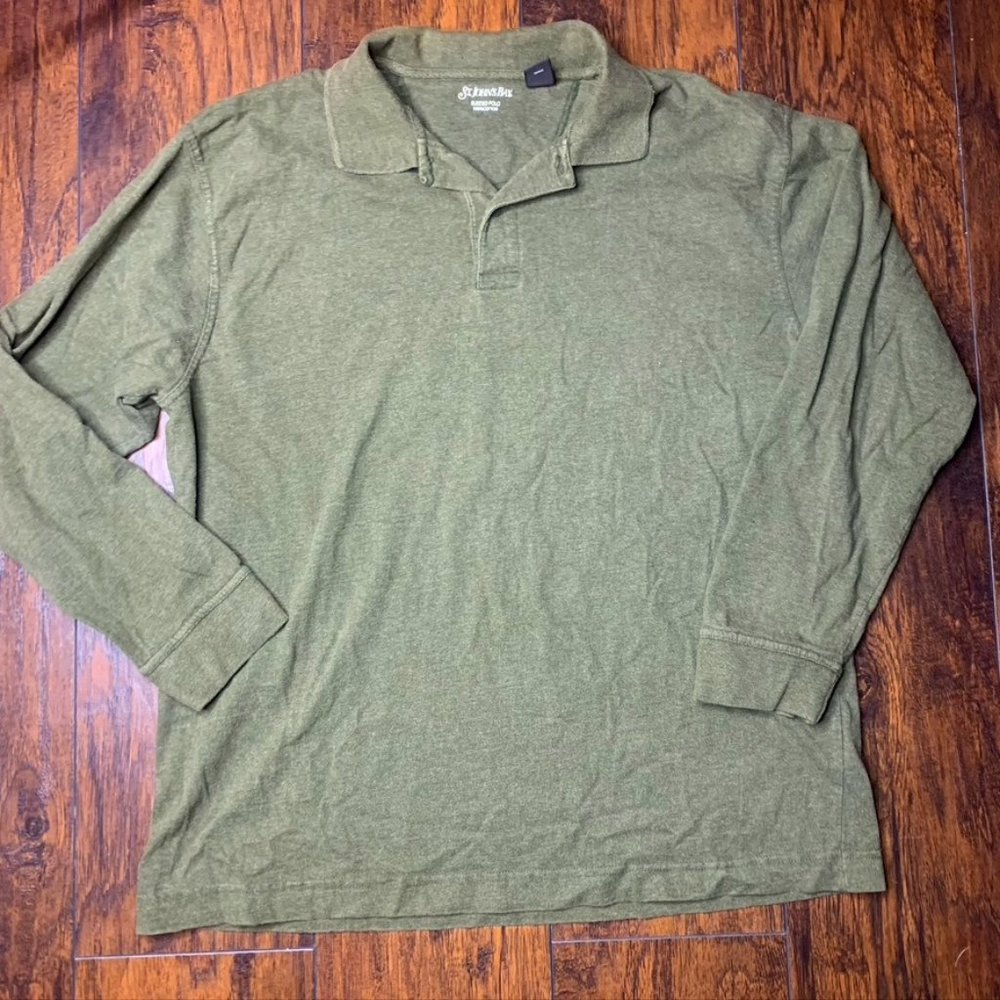3/4 sleeve collared olive green shirt, St. Johns Bay, XL Cotton